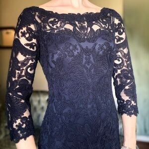 Tadashi Shoji Lace Navy Gown Winter Wedding Guest Mother of the Bride, Small, 2